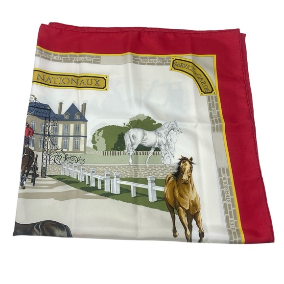 Hermes Vintage Scarf Carre 90” LES HARAS Nationaux” Red - Picture 2 of 16